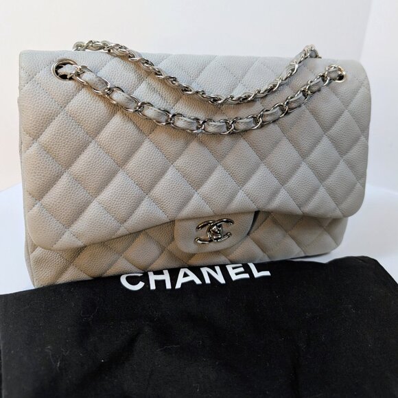 Chanel Classic Jumbo Light Gray Blue Quilted Caviar Double Flap Bag - Picture 16 of 16